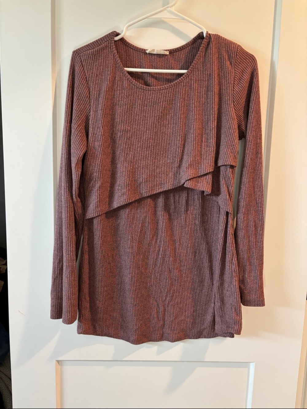 Hello MIZ Ribbed Layered Long-Sleeve Nursing Top - Mauve